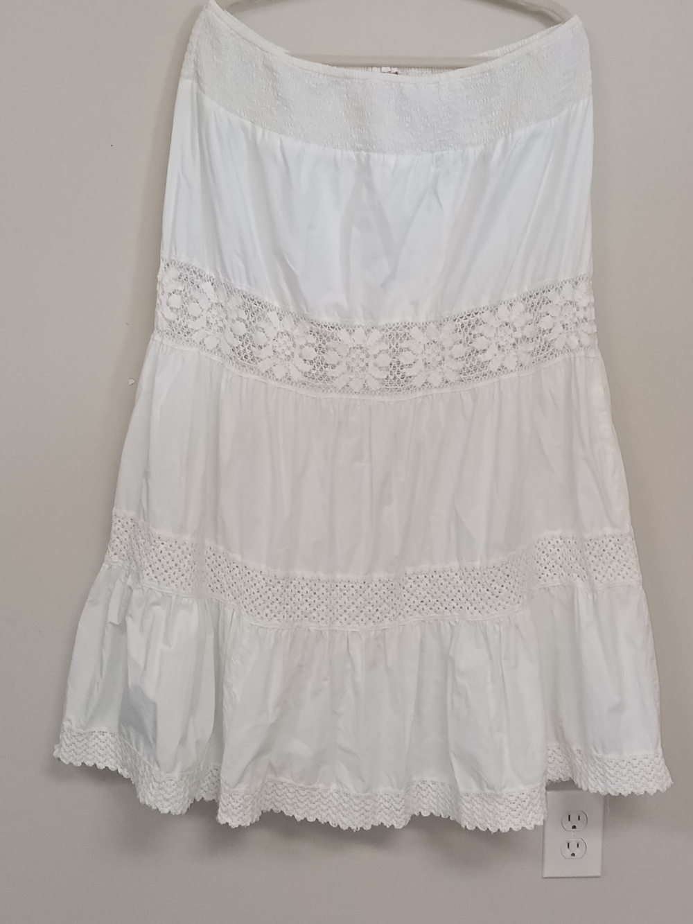 Want! Y2K Vintage White Lace Tiered A-Line Skirt XL Festival Boho Hippie